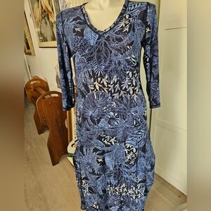 Attitudes by Renee Reversible Como Jersey Maxi Dress NWT Size M Blue Floral